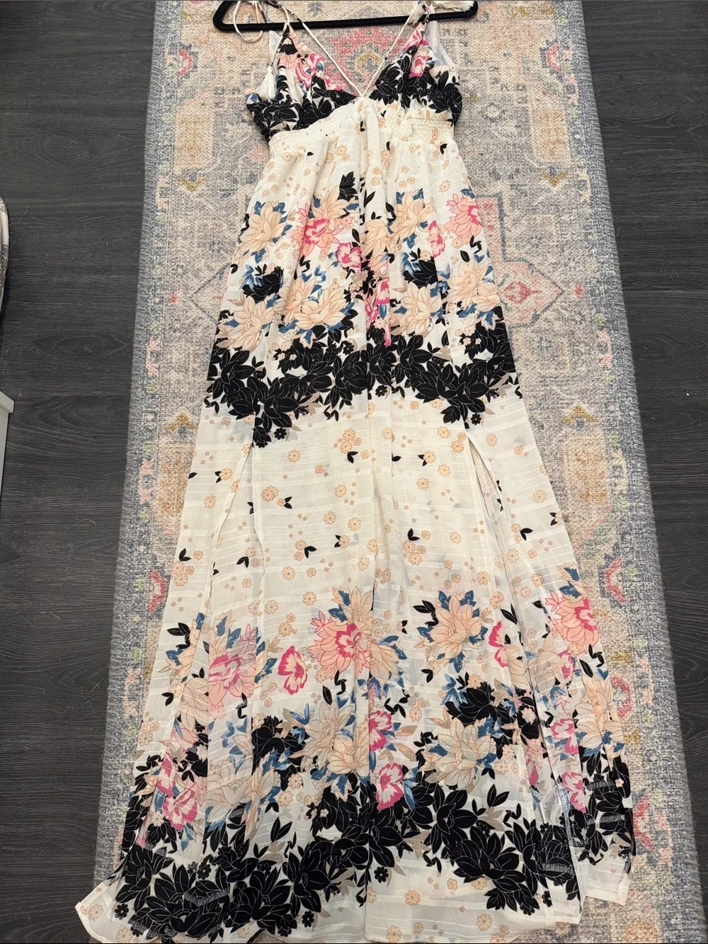 ENCREME Floral Maxi Dress in Cream, Pink & Blue - Picture 1 of 3